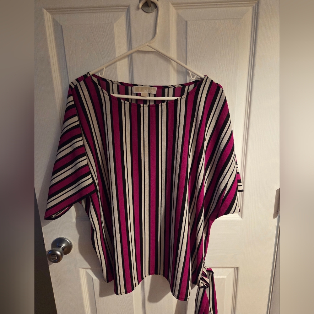 Michael Kors Pink and Black Striped Blouse